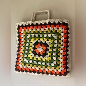Vintage Crochet Granny Square Tote Bag with Handles